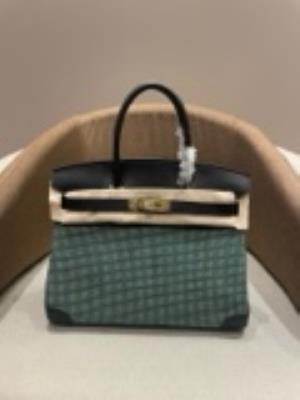 cheap quality Hermes Birkin 25 Swift Green Black Toile Quadrille GHW